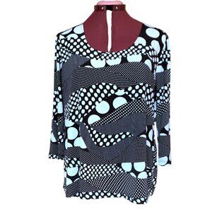 Chic Black & White Abstract Polka Dot Tunic Top – Size large